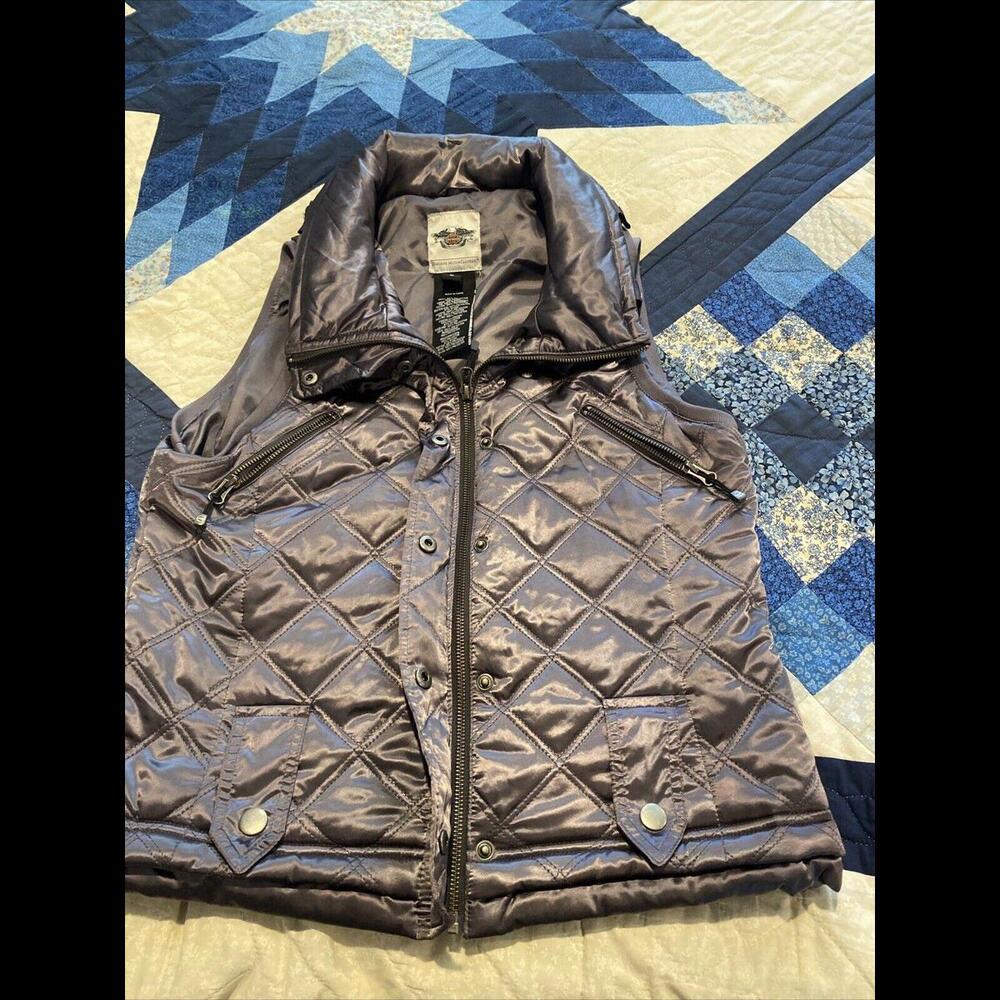 Harley Davidson Womens Puffer Vest Medium Hooded (Zip to hide) Motorcycle Biker
